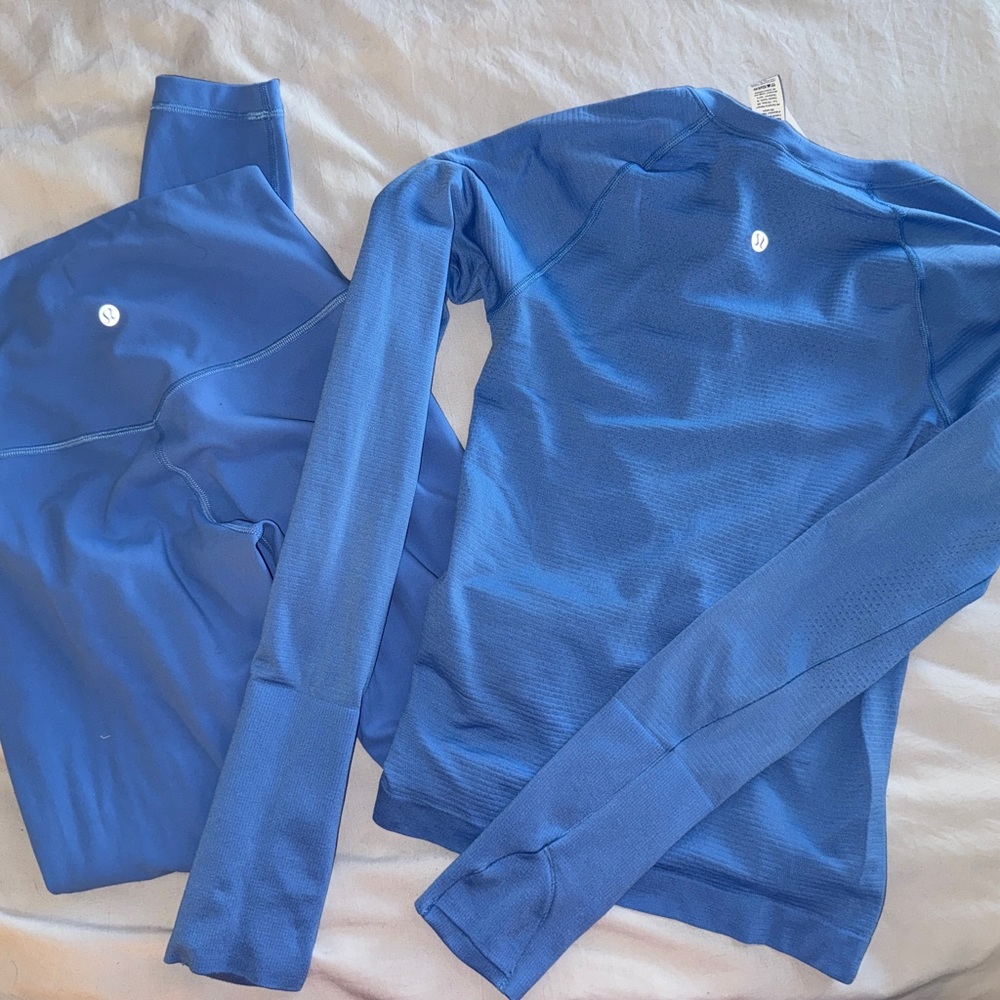 Lululemon Swiftly Tech Long Sleeve 2.0 and 28” Align Leggings in Pool Blue SET